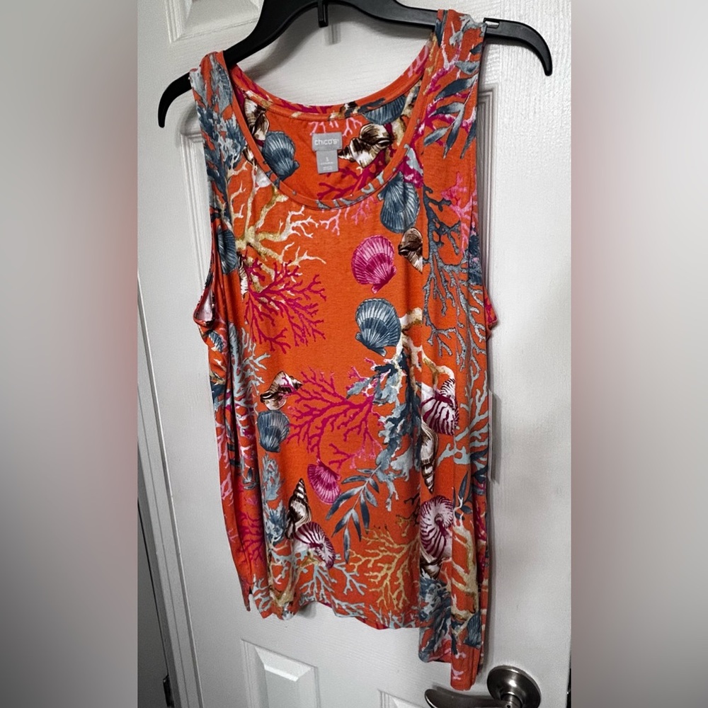 Sleeveless Chico’s Size 3 coral reef polished tank